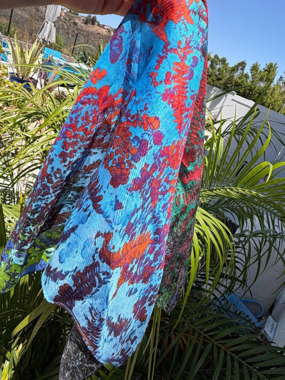 Isabelle Gougenheim colorful bandana, 21 1/2"square, luxurious drape
